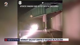 Bărbat salvat dintr-o mașină în flăcări